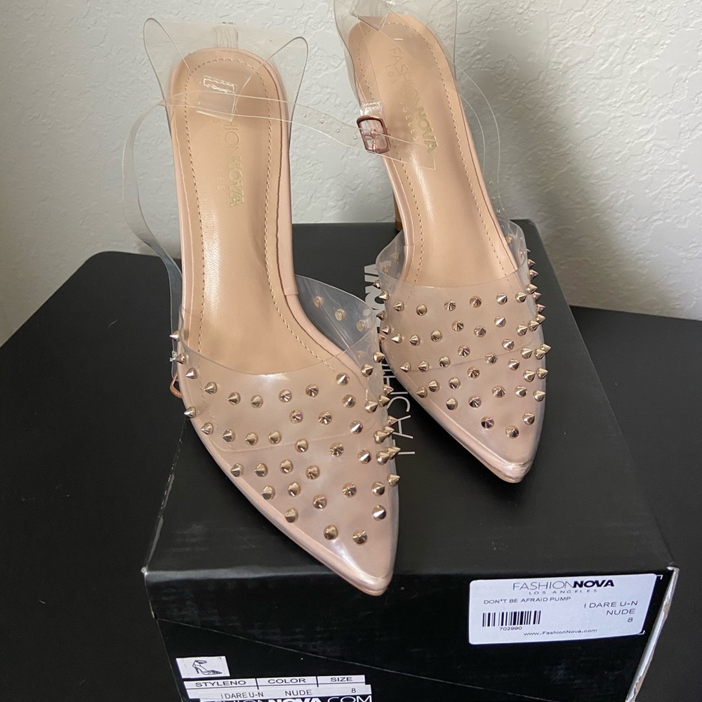 Fashion Nova Nude Studded Heels